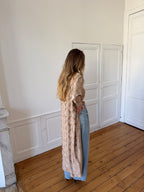 Veste longue upcyclée satinée marron clair - S