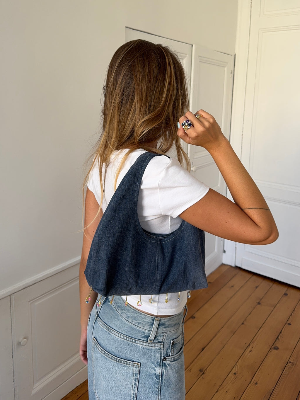 Sac upcyclé denim et perles