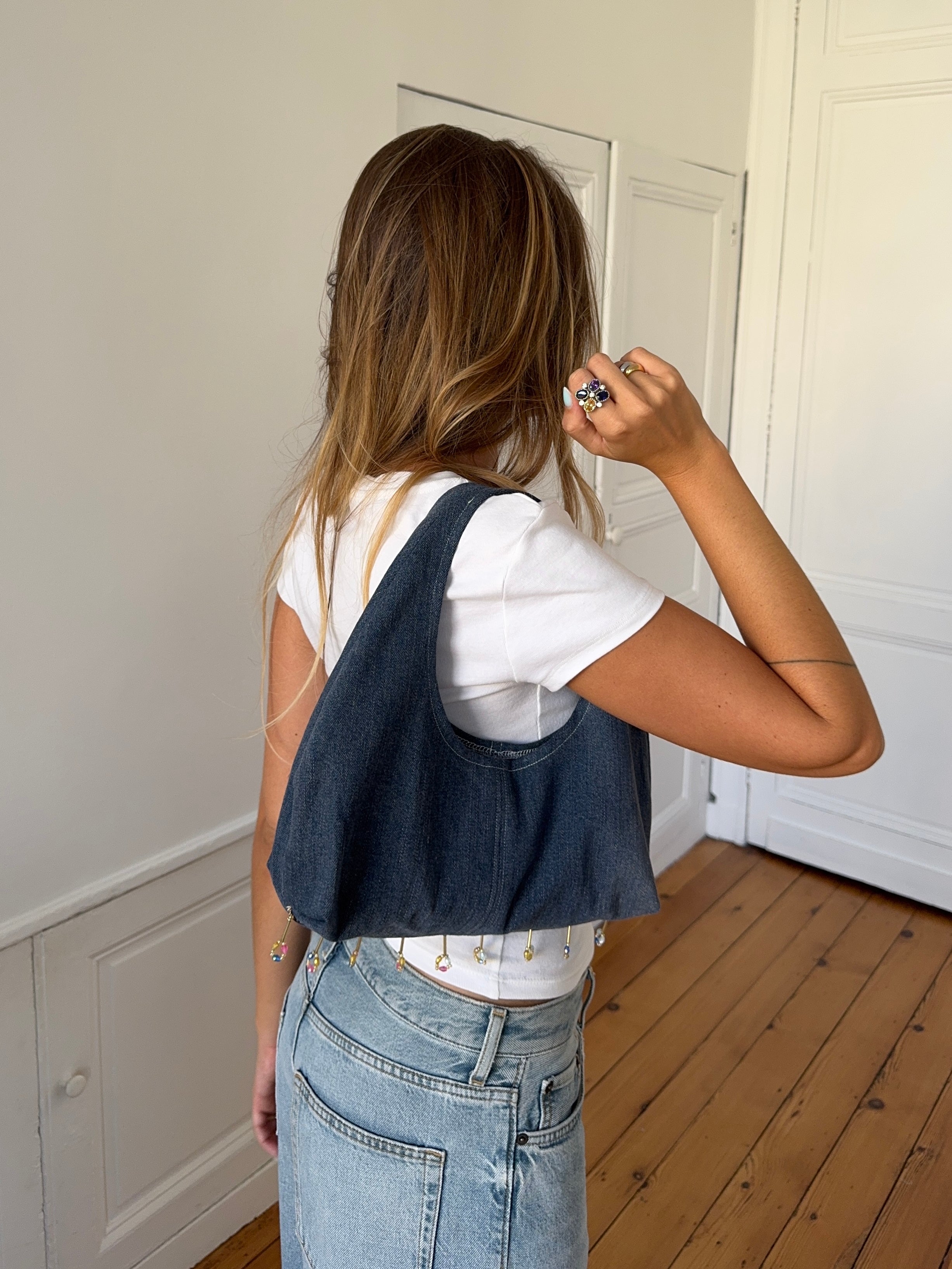 Sac upcyclé denim et perles