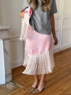 Copper satin upcycled skirt with fringe