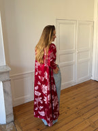 Veste longue upcyclée satinée rouge