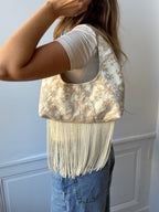 Sac upcyclé satiné crème et franges