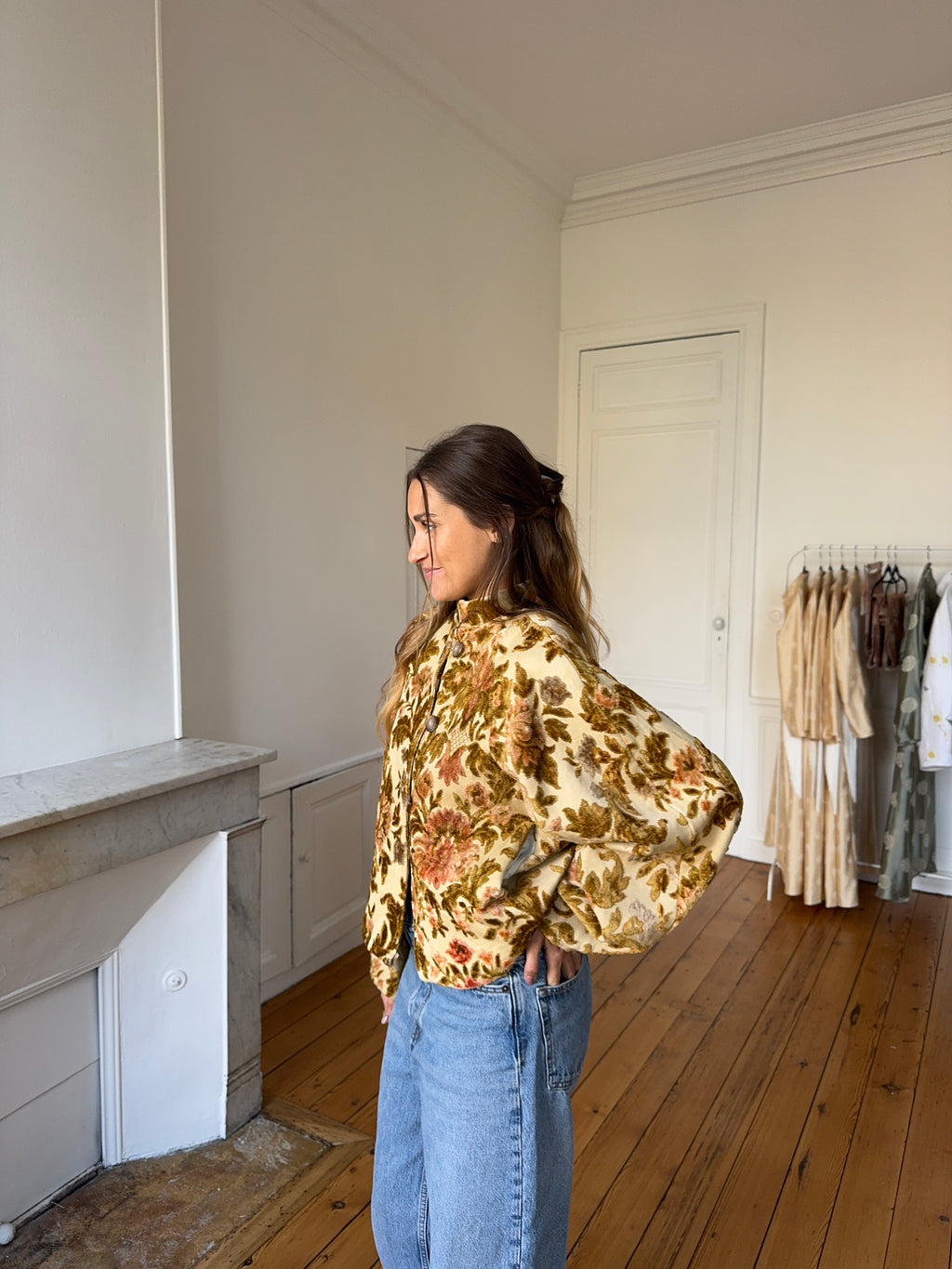 Veste upcyclée à motifs