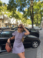 Robe manches ballon vichy bordeaux