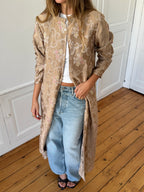 Veste longue upcyclée satinée marron clair - S