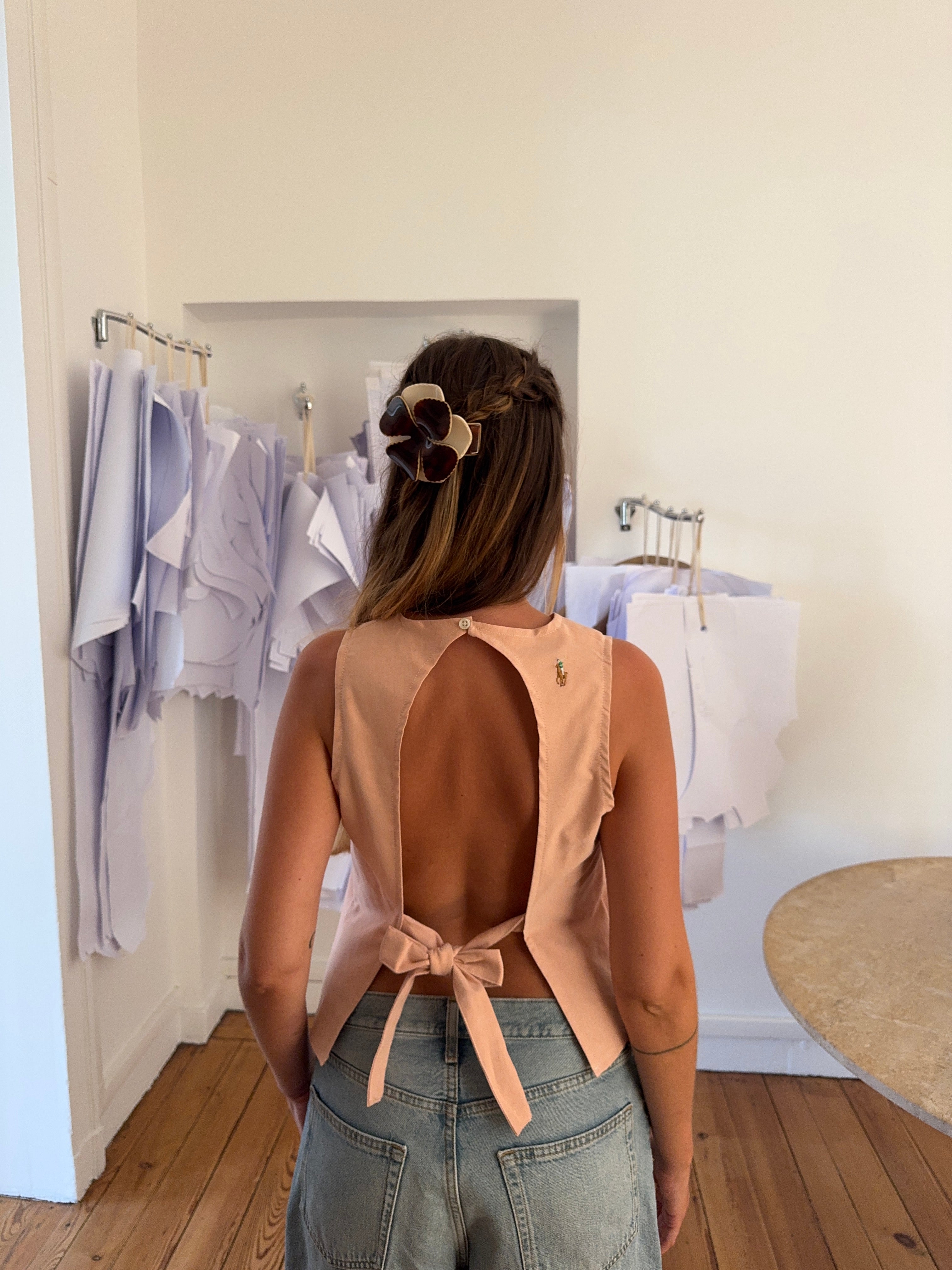 Top dos nu upcyclé rose chiné - L