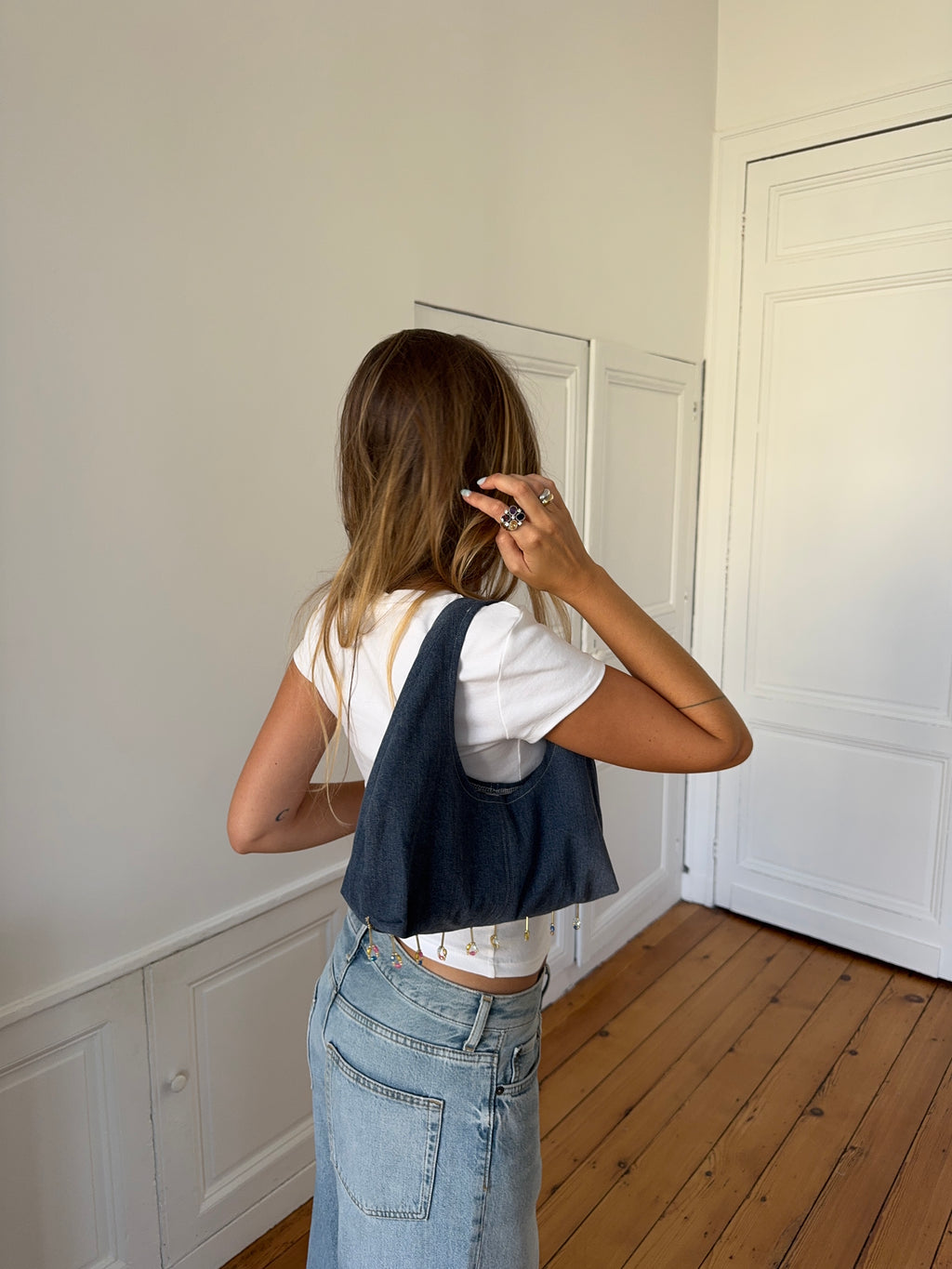 Sac upcyclé denim et perles