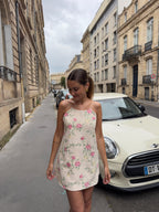 Robe dos nu upcyclée crème à fleurs vintage
