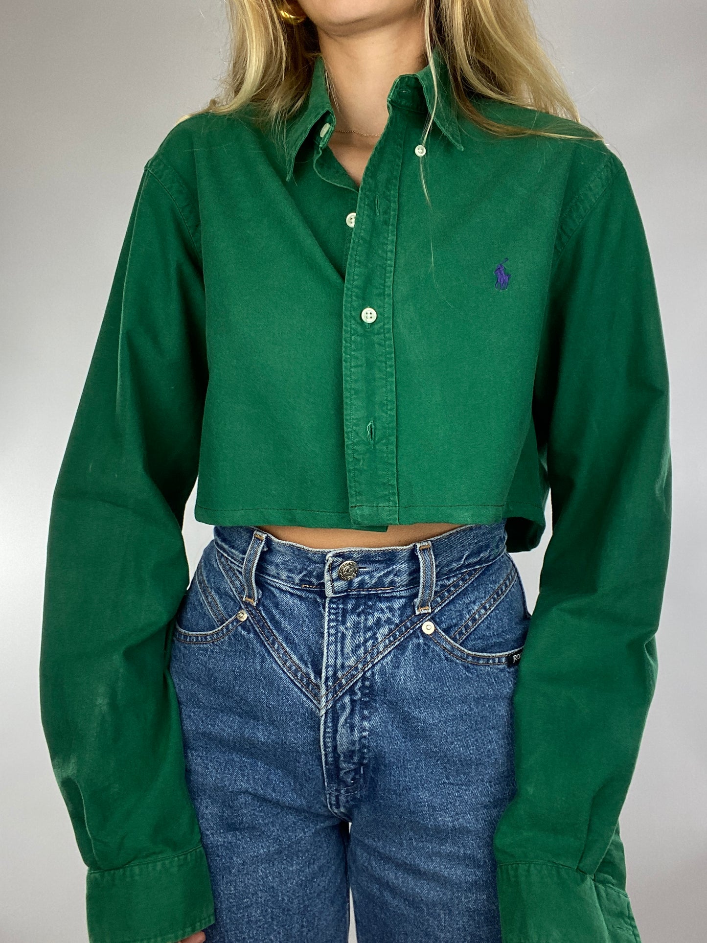 Chemise upcyclée dos nu V vert