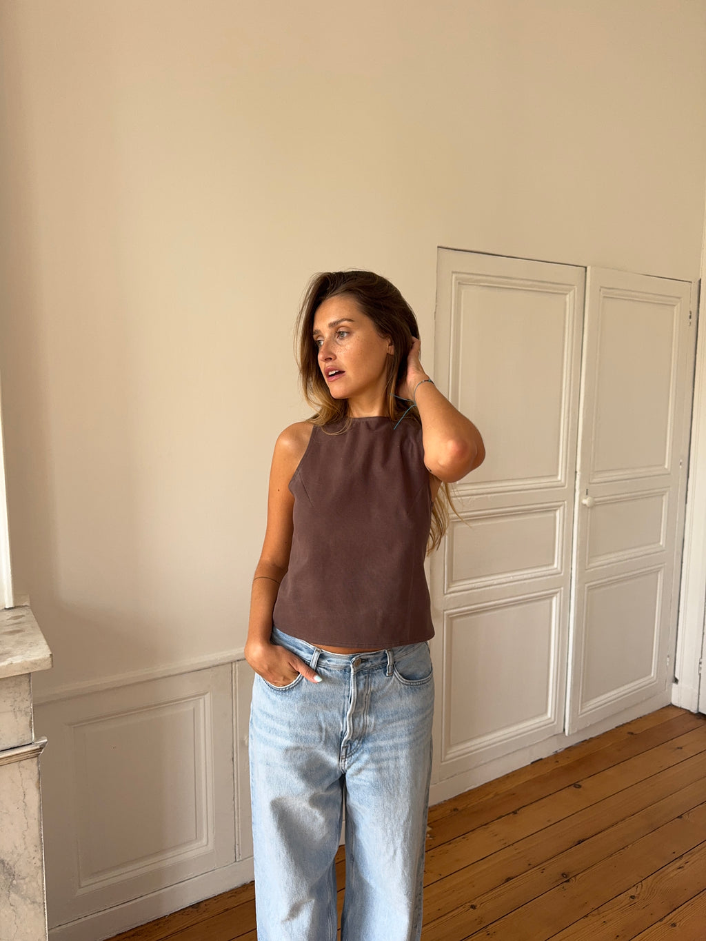 Top dos nu upcyclé marron - XS