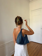 Sac upcyclé denim brut et perles