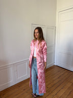 Veste longue upcyclée satinée rose - M
