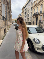 Robe dos nu upcyclée crème à fleurs vintage