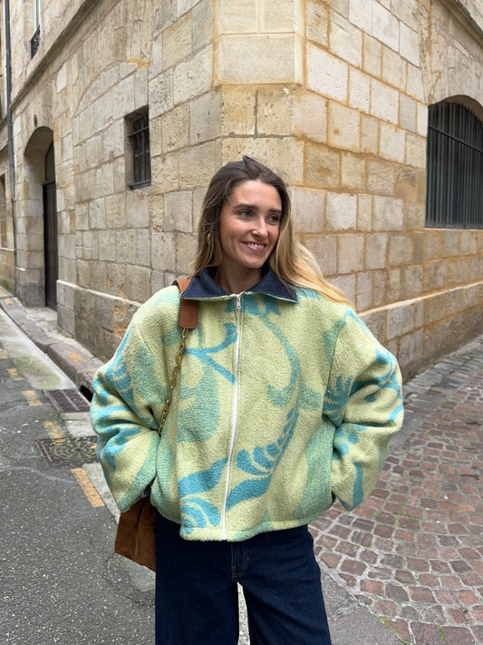 Veste upcyclée laine à motifs