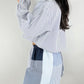Ensemble upcyclé blanc à rayures bleues et patchwork