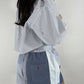 Ensemble upcyclé blanc à rayures bleues et patchwork