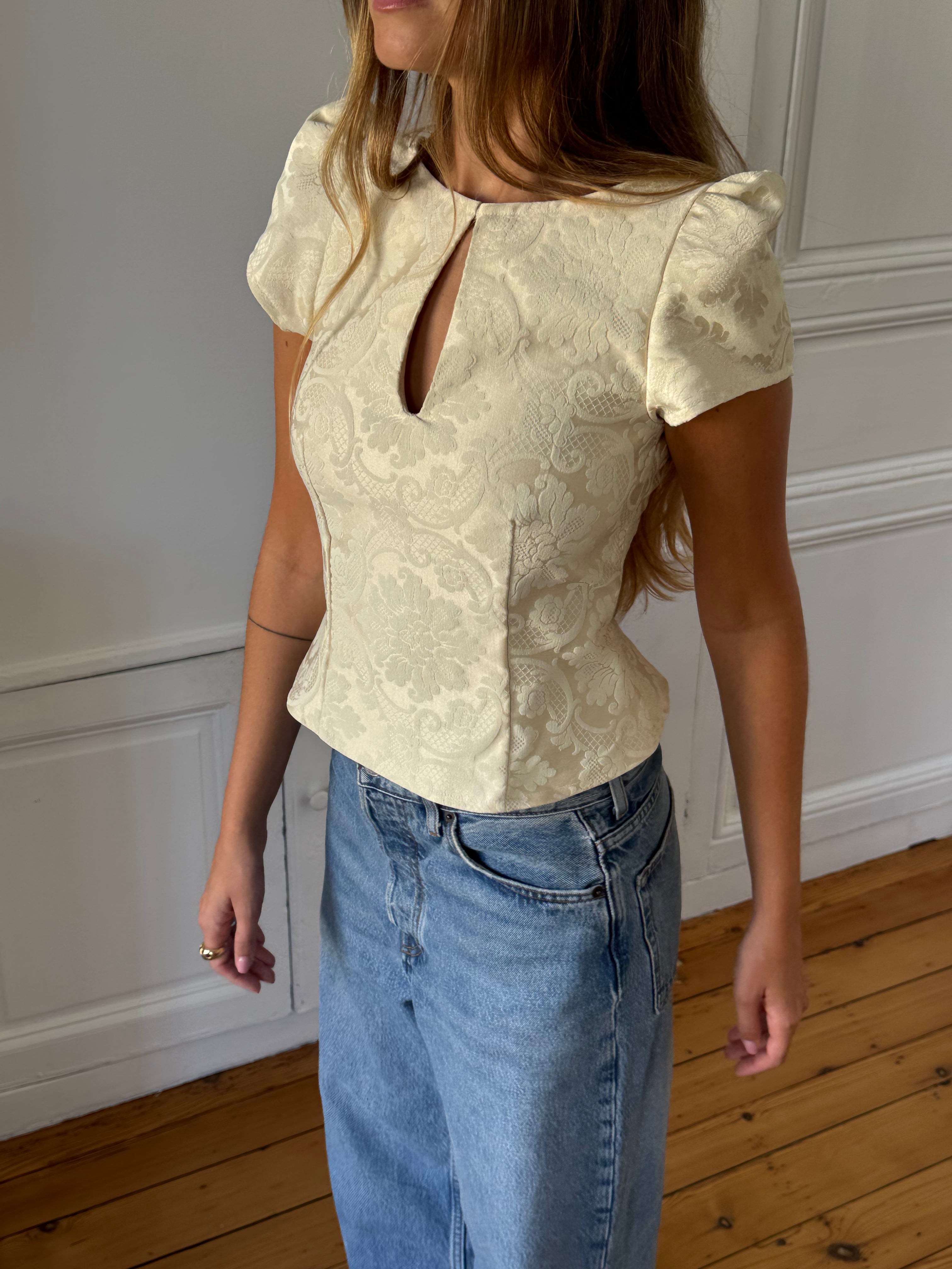 Top dos nu upcyclé satiné crème - S