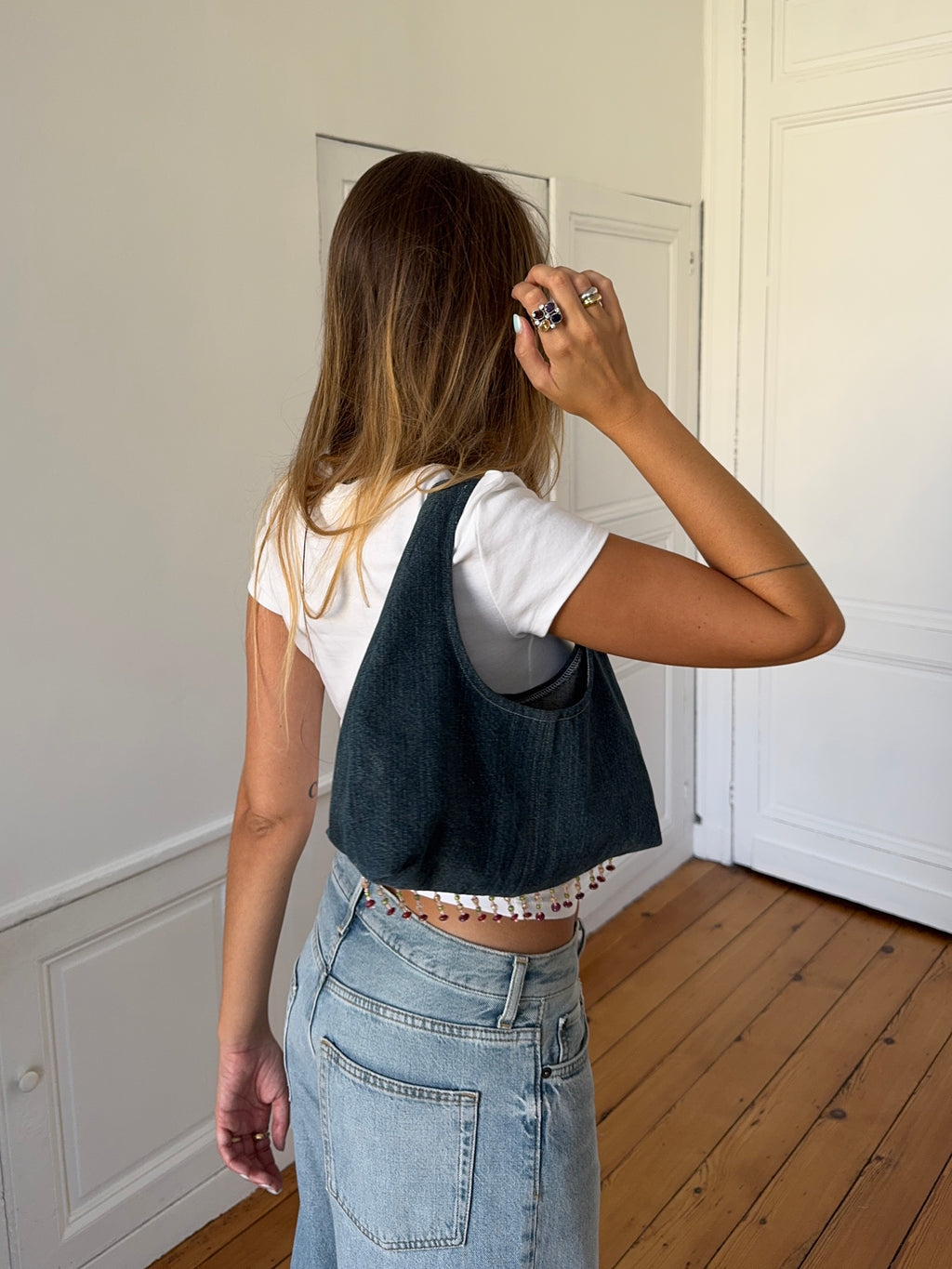 Sac upcyclé denim et perles