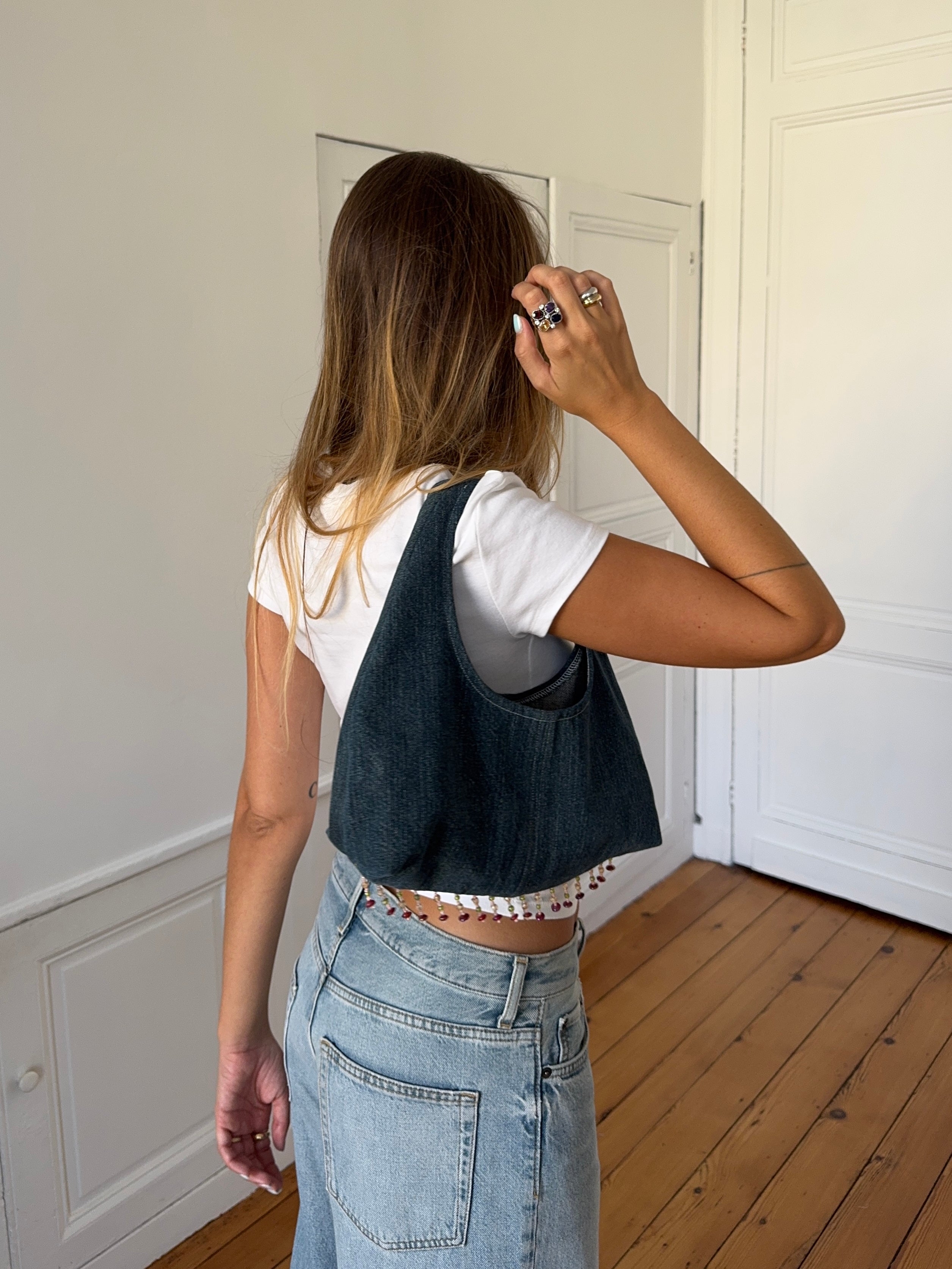 Sac upcyclé denim et perles