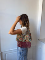 Sac upcyclé à fleurs et franges