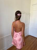 Robe dos nu upcyclée satinée rose - XS/S