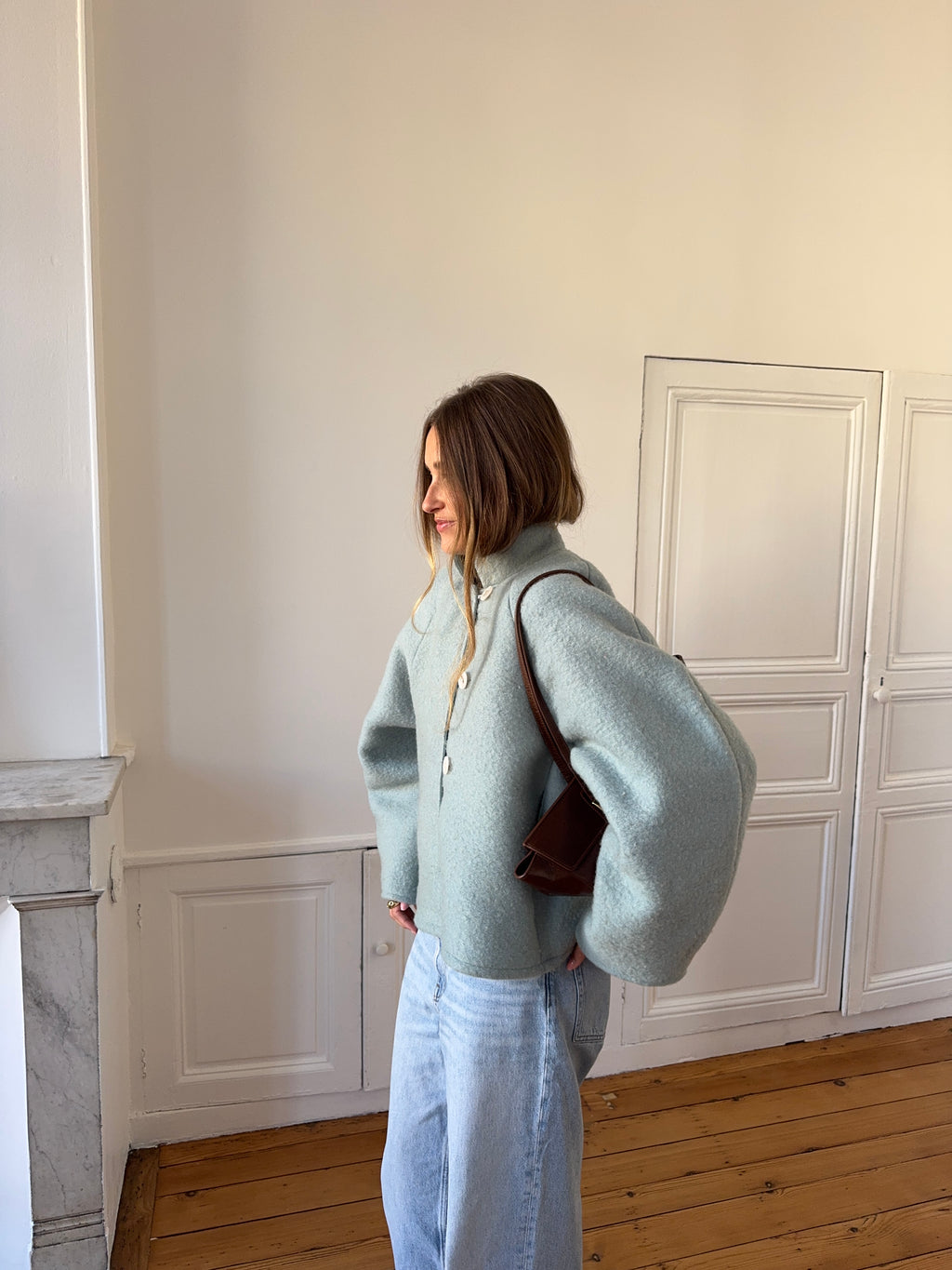 Veste upcyclée laine bleue - T1