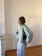 Veste upcyclée laine bleue - T1