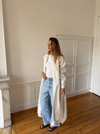 Veste longue upcyclée blanche et franges - M/L