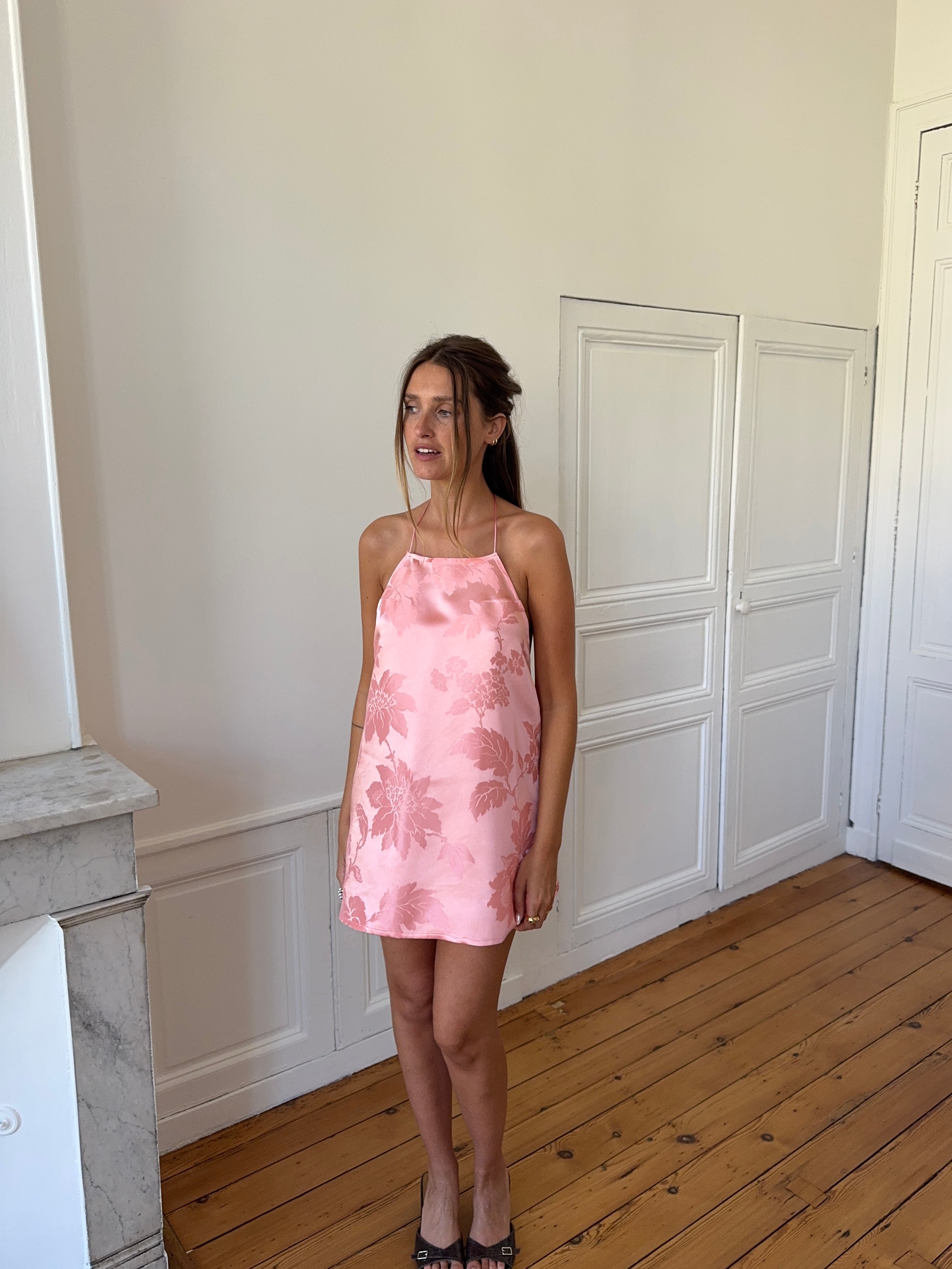 Robe dos nu upcyclée satinée rose - XS/S