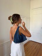 Sac upcyclé denim brut et perles