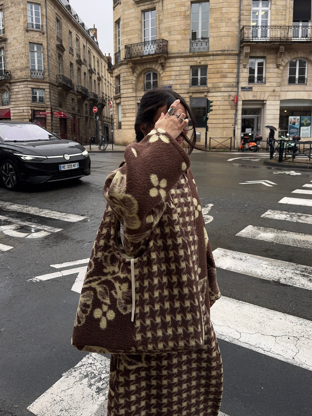 Sac upcyclé laine à motifs vintage - grand