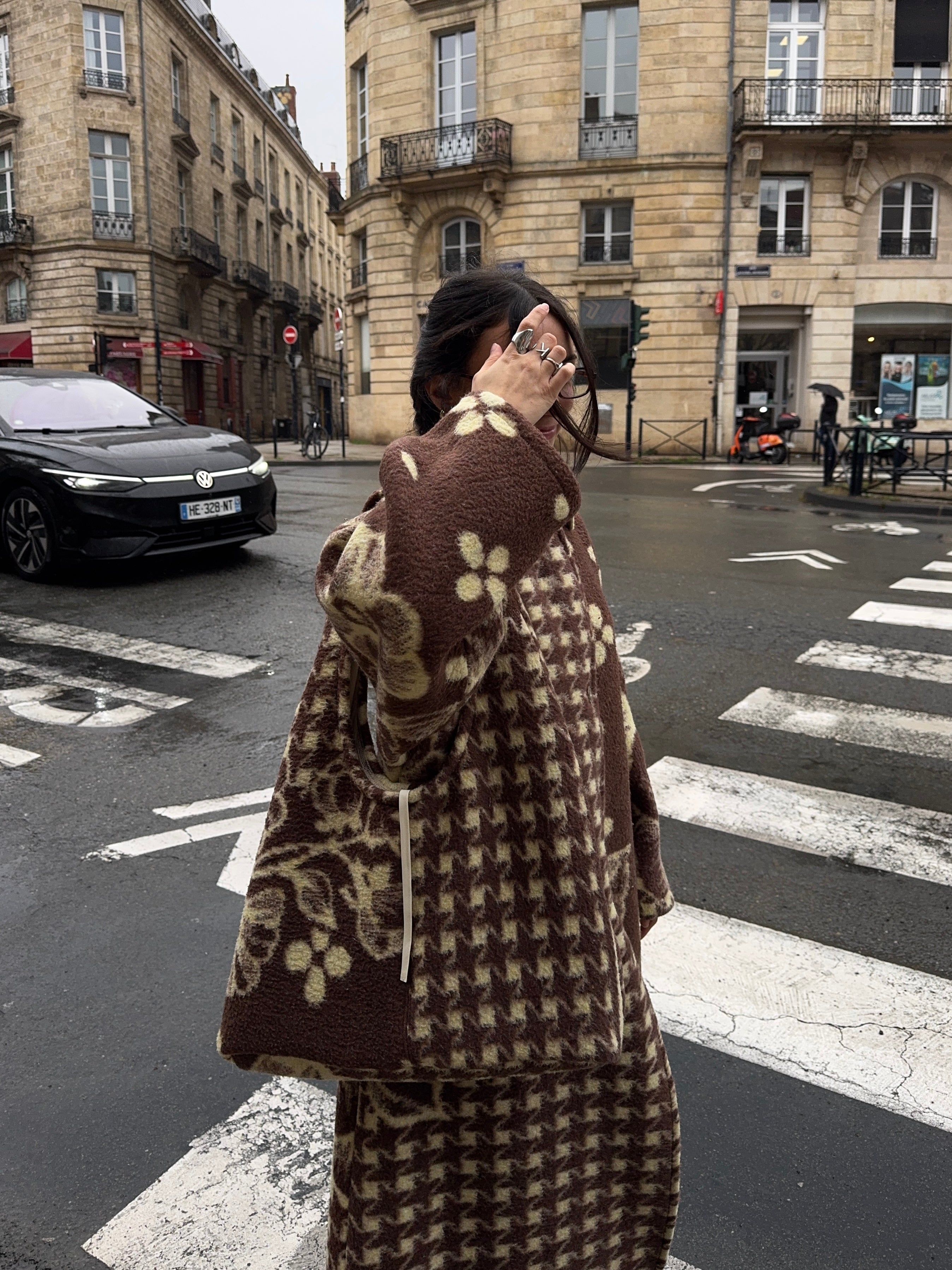 Sac upcyclé laine à motifs vintage - grand