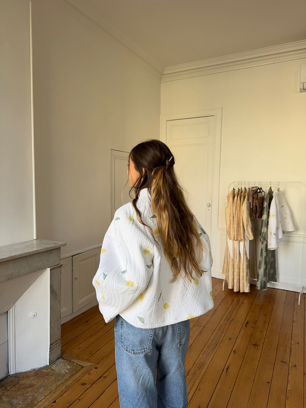 Ecru floral quilted upcycled jacket - Size 1