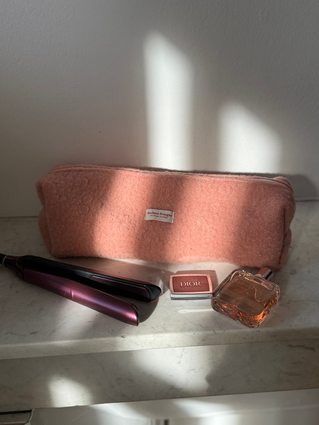 Trousse upcyclée laine rose vintage