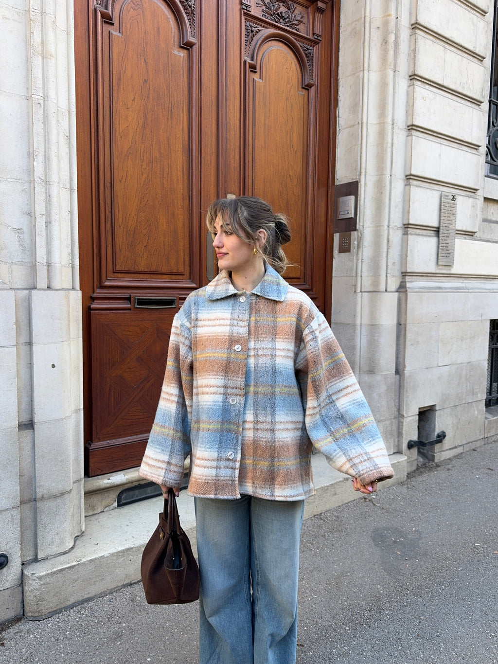 Manteau upcyclé laine à carreaux vintage