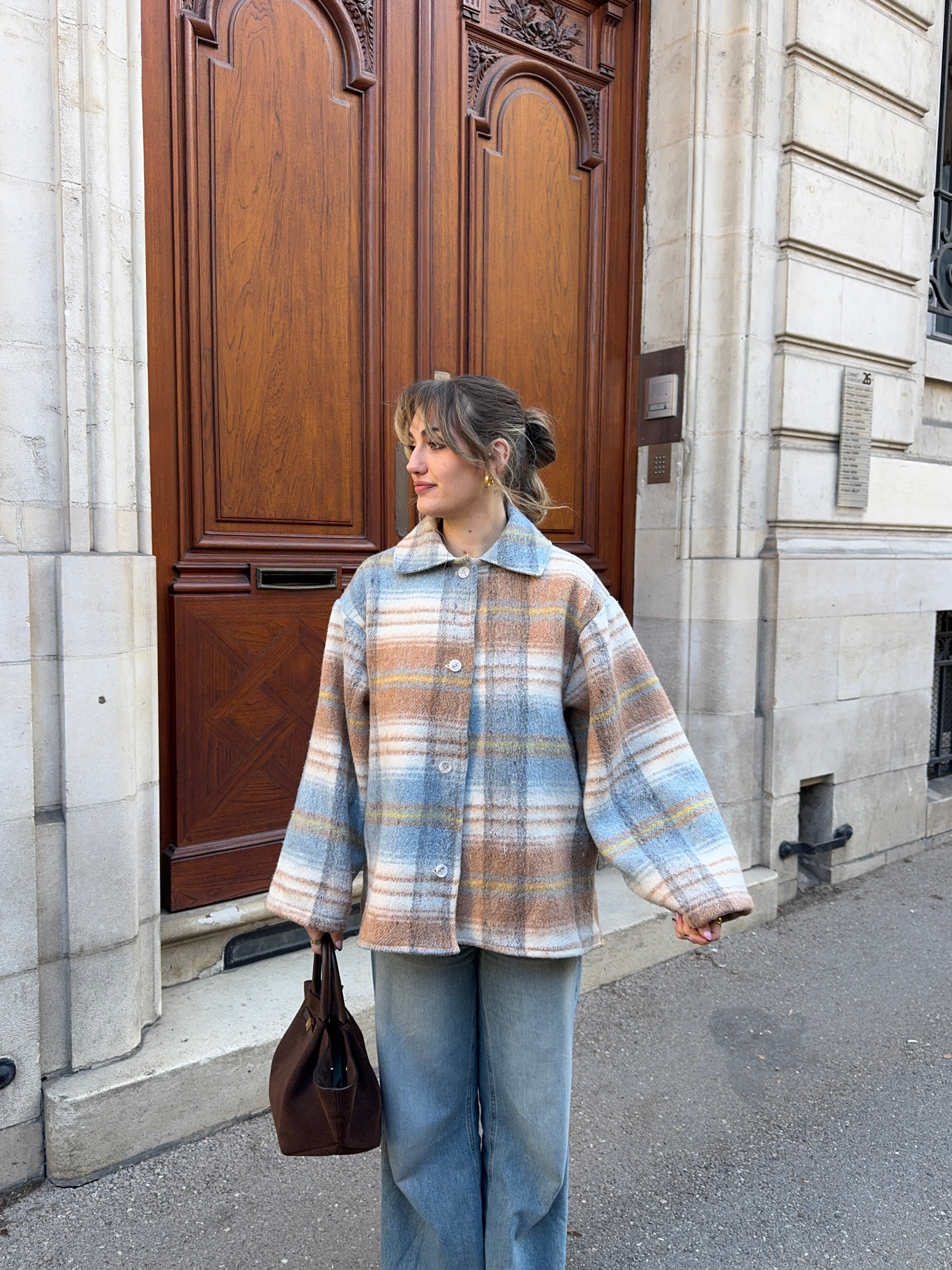 Manteau upcyclé laine à carreaux vintage