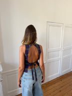 Top dos nu upcyclé à carreaux - S
