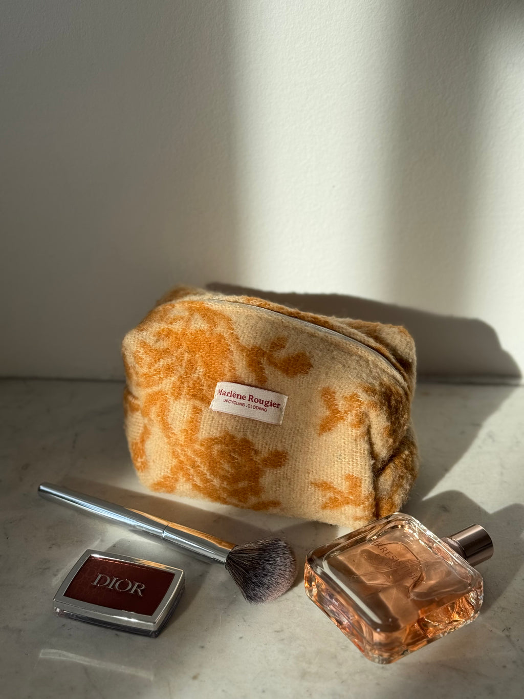 Trousse upcyclée laine à motifs vintage - petite