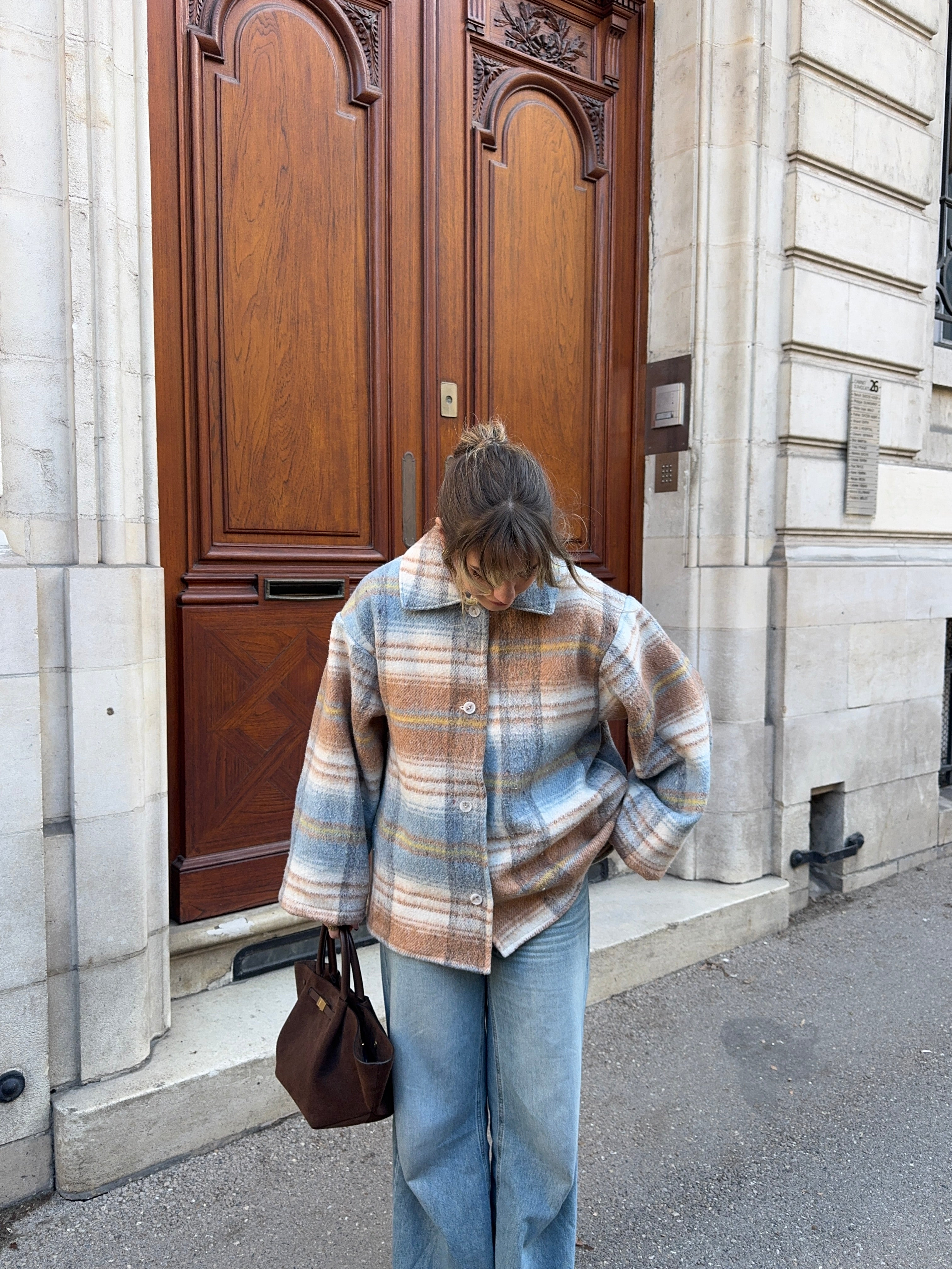 Manteau upcyclé laine à carreaux vintage