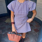 Robe manches ballon vichy bordeaux