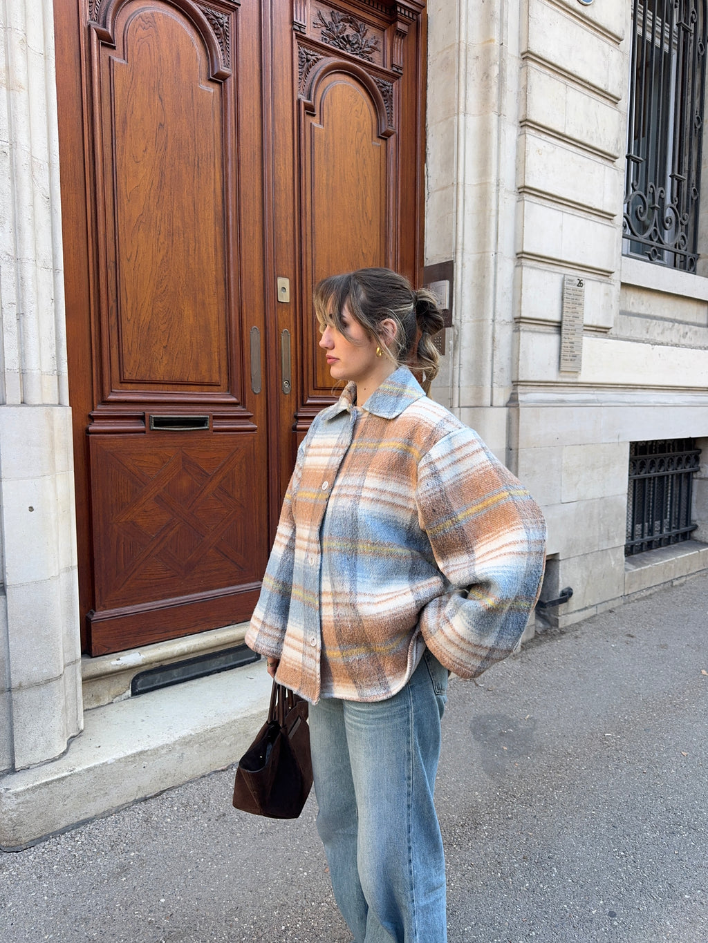 Manteau upcyclé laine à carreaux vintage