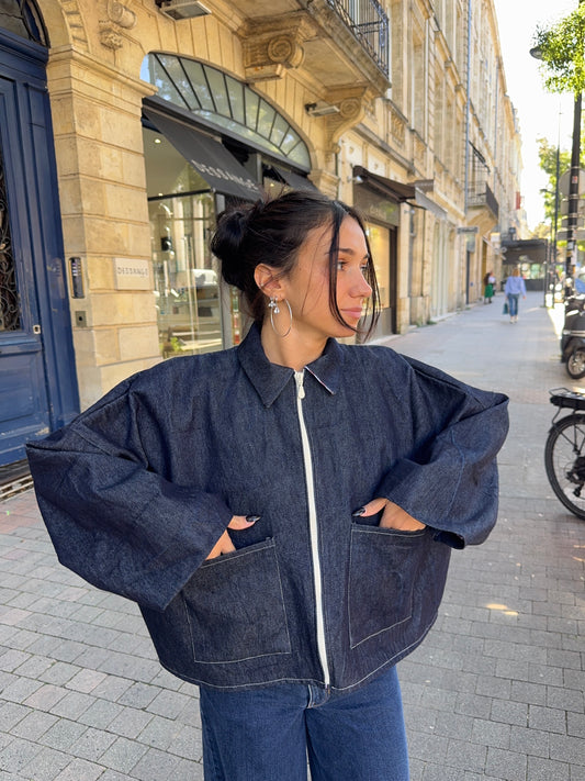 Veste denim poches plaquées