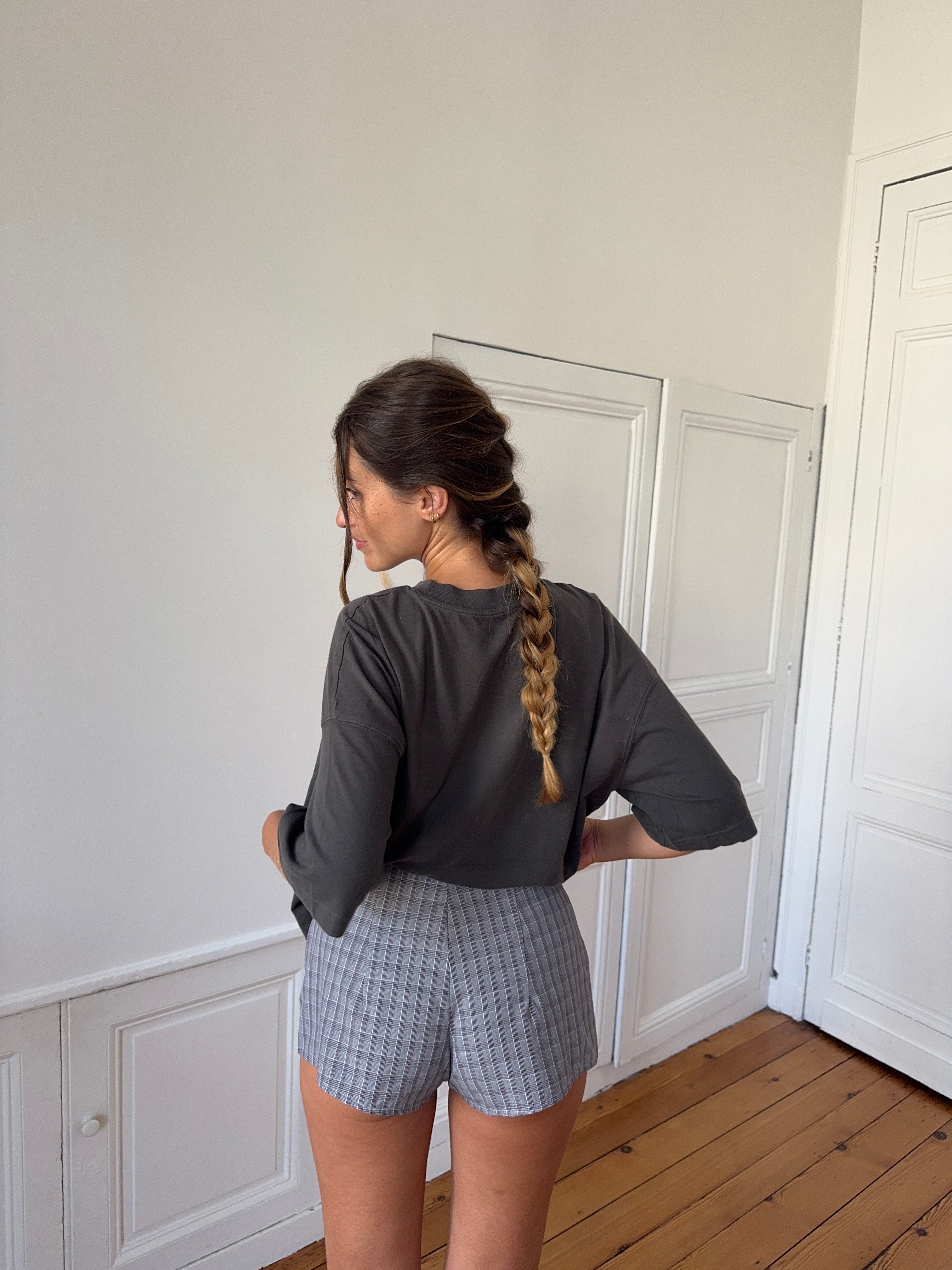 Short upcyclé à carreaux - S