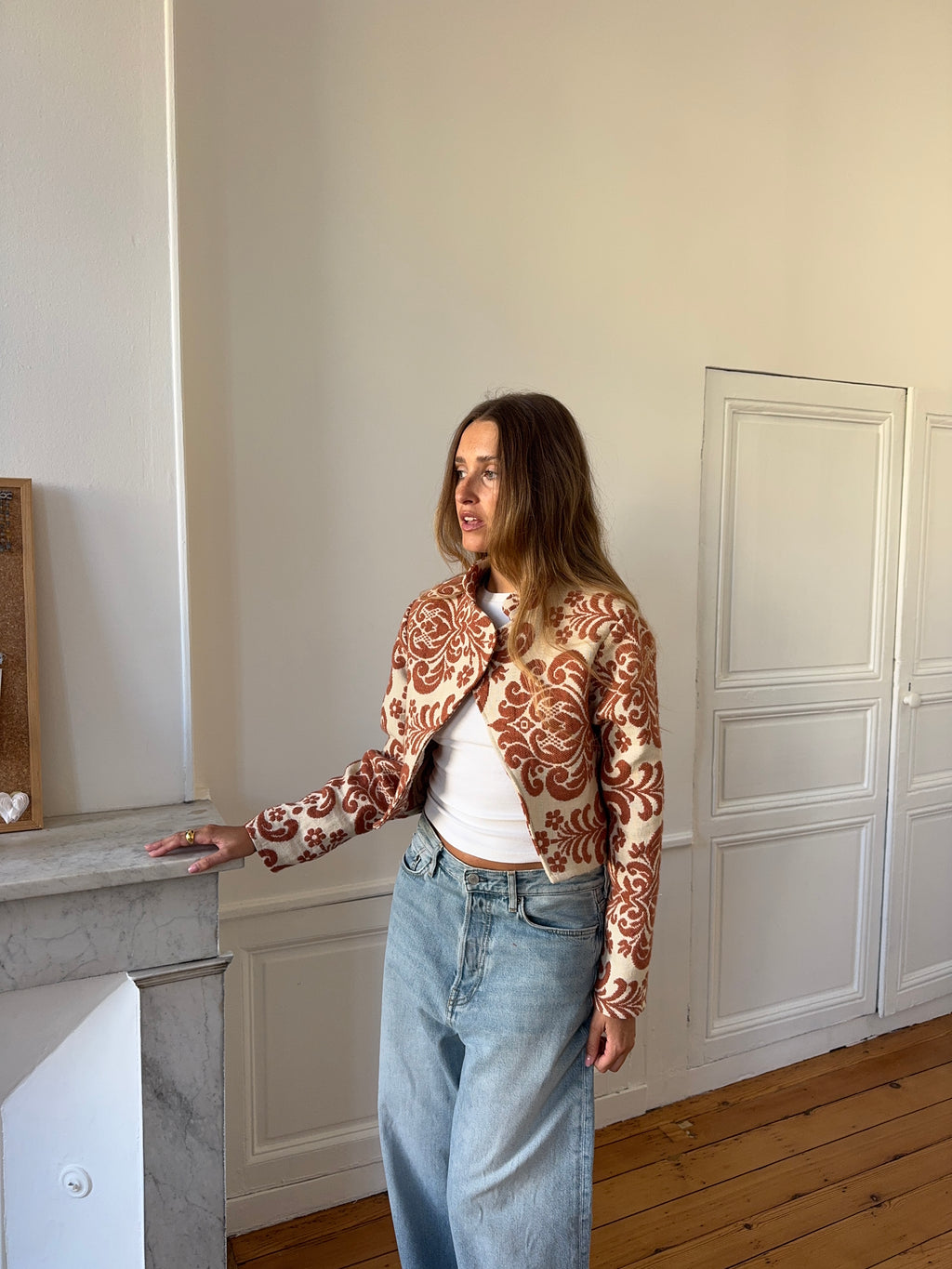 Veste courte upcyclée à motifs - S/M