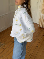 Ecru floral quilted upcycled jacket - Size 1