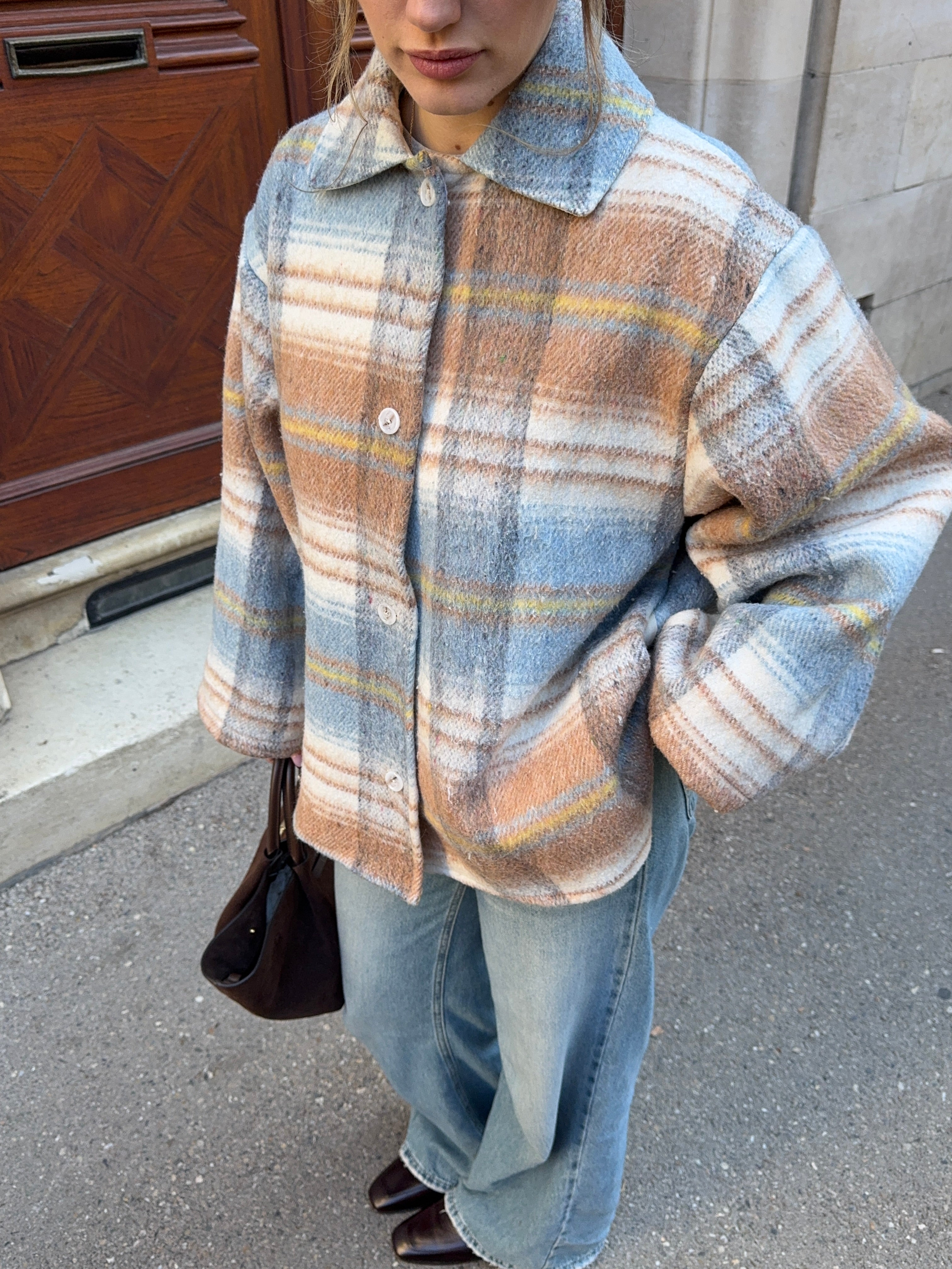 Manteau upcyclé laine à carreaux vintage