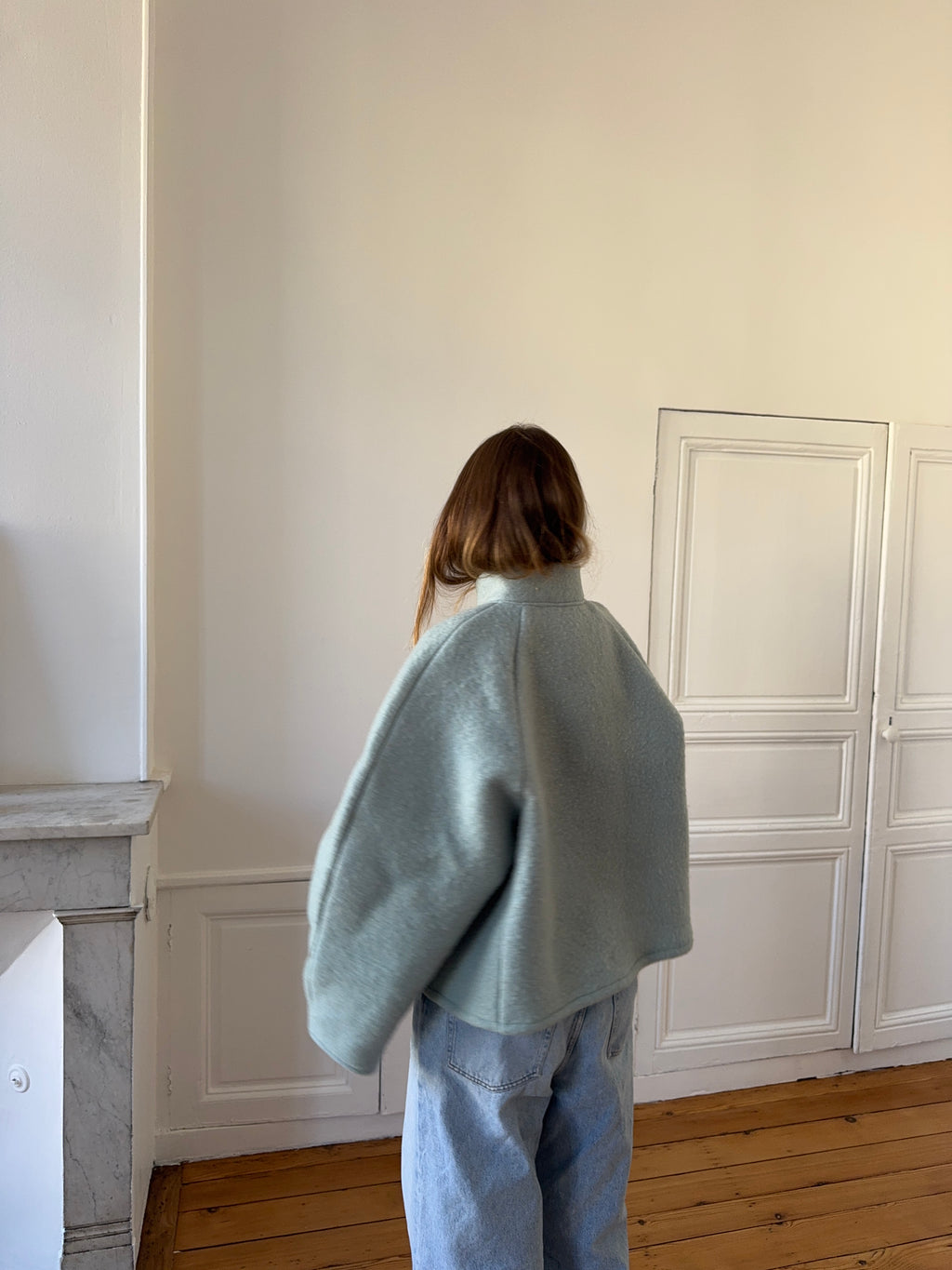 Veste upcyclée laine bleue - T1