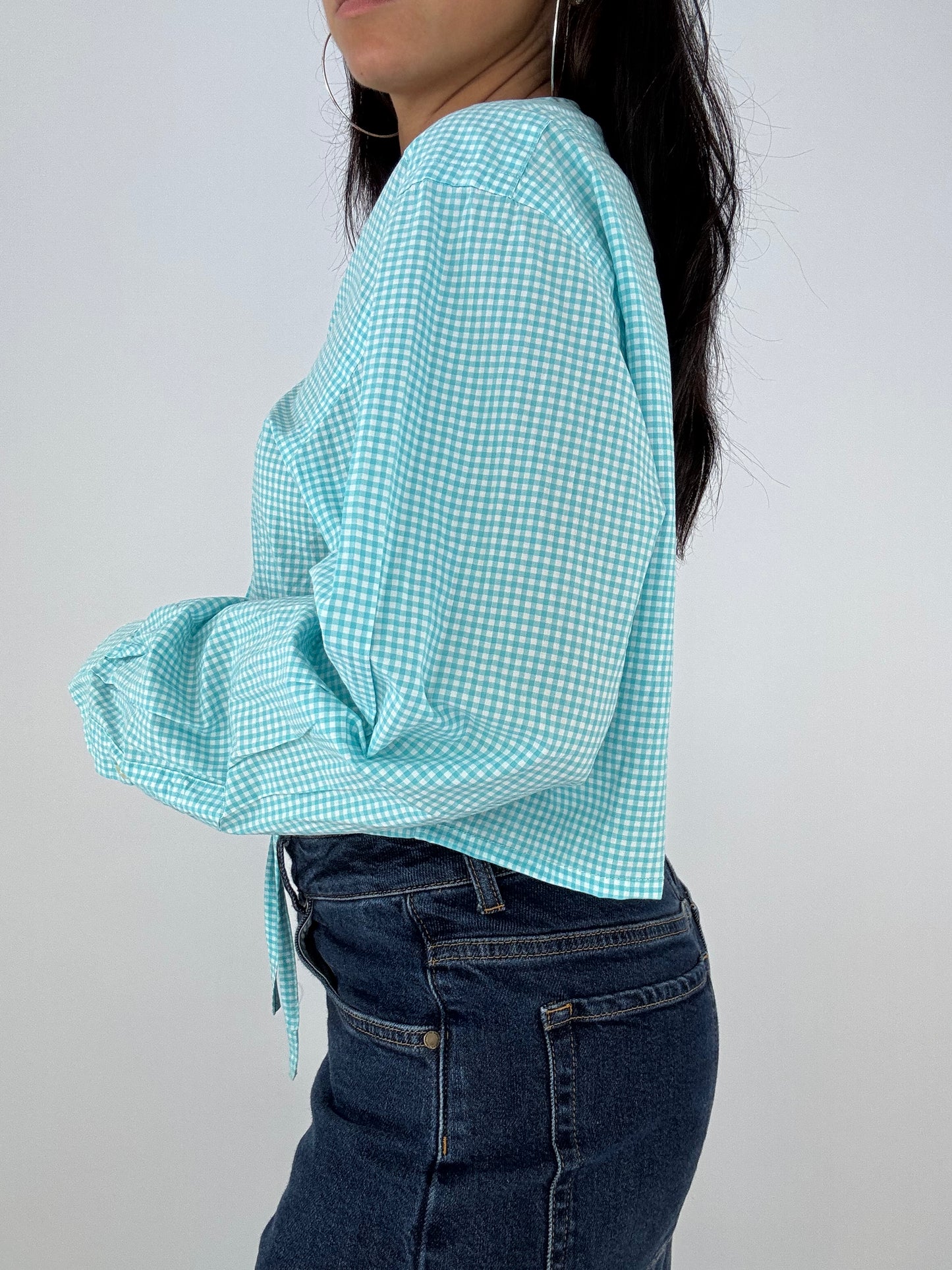 Chemise upcyclée vichy cyan