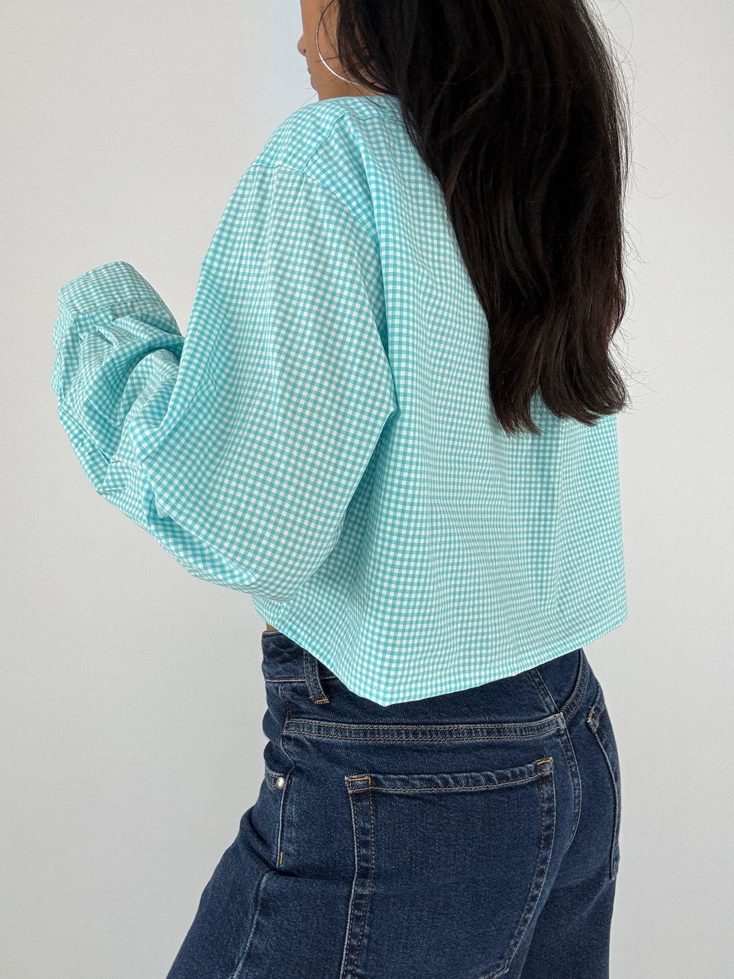 Chemise upcyclée vichy cyan