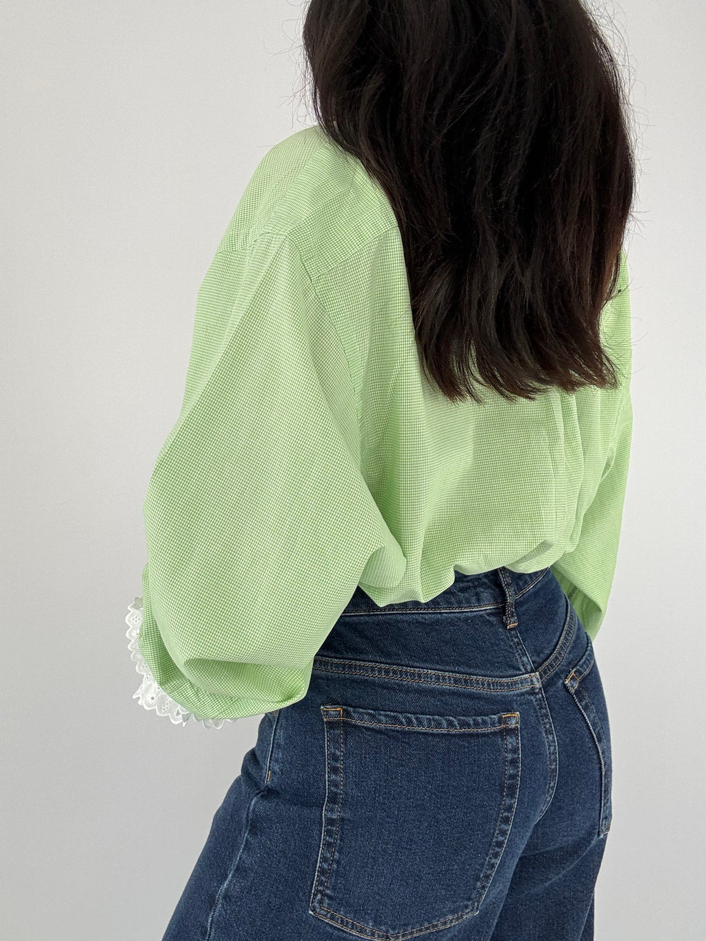 Chemise upcyclée vichy vert clair + chouchou